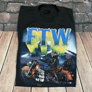 Vintage Just Brass 3D Emblem Rebel Rider FTW Biker Motorcycle Shirt Size Medium